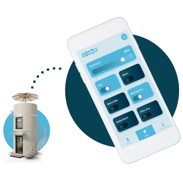 smartslube App Mockup - Steuerung von Licht und Heizung